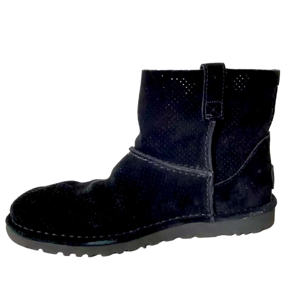 UGG unlined mini perforated black suede boots sz 8